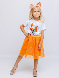 1091 к-23 Костюм "Лисичка" (ушки на ободке, футболка, юбка, хвост) 