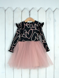 С224/5-К Платье (лапша/сердечки на графите/фатин/пудра)