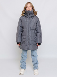 741-25з-1 Парка-пальто для девочки «ХЛОЯ» стальной 