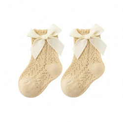 Детские вязаные носки с бантом кремовые