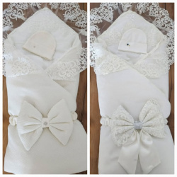 Конверт одеяло (Одеяло, уголок нарядный, бант на резинке, шапочка)