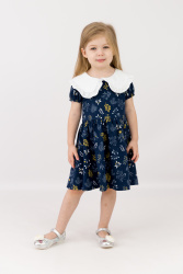 С204/1-К Платье с коротким рукавом (веточки на синем/воротник прошва)