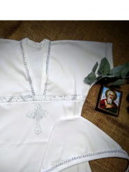 Крестильная рубашка с чепчиком для новорожденных 74