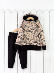 КД405/3-Ф Комплект детский (джемпер/надписи на бежевом+брюки/чёрный)